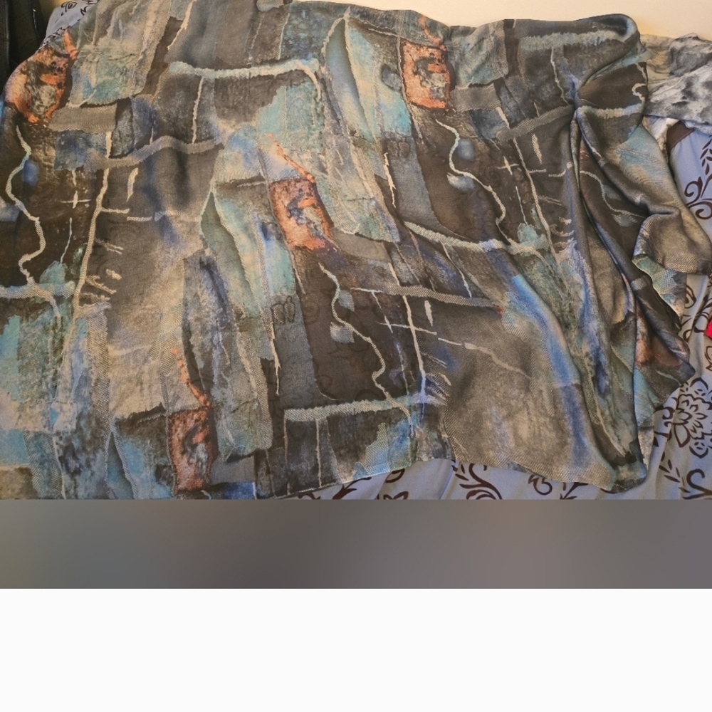 Abstract Blue Patterned Rectangle Silky Polyester Scarf - Picture 2 of 3